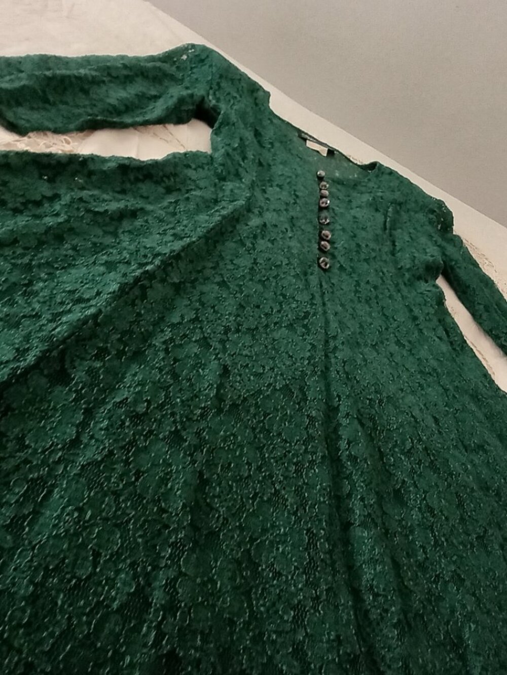 Vintage 80s All That Jazz Forest Green Lace Maxi Dress Whimsigoth Made in USA XS